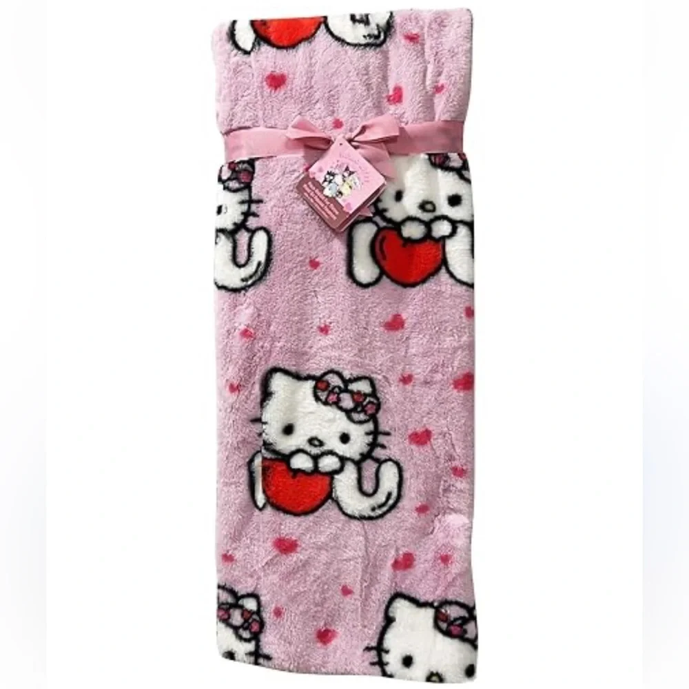 Hello Kitty Faux Rabbit Fur Valentines Day Throw Blanket